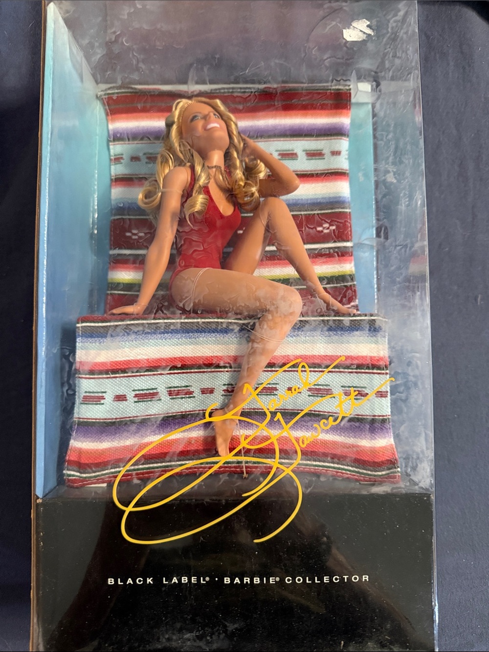 Black Label Barbie Collector Red One-Piece Swimsuit Doll Farrah Fawcett